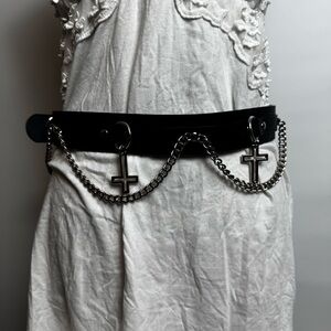 Black Chain Belt with Cross Accents